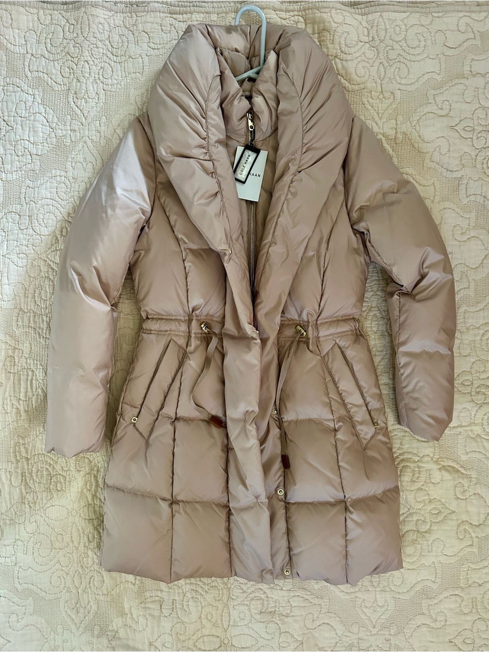 Women's Long Puffer Coat in Sand